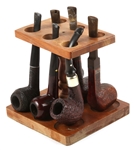 WOODEN TOBACCO PIPES & PIPE STAND - LOT OF 7
