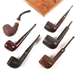 WOODEN TOBACCO PIPES & PIPE STAND - LOT OF 7