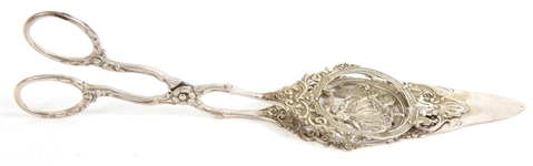 GERMAN .800 STERLING SILVER REPOUSSE PASTRY TONGS