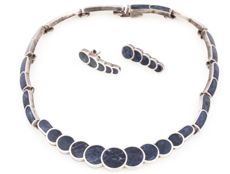 TAXCO .950 SILVER SODALITE NECKLACE & EARRINGS