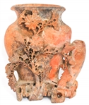 CHINESE CARVED SOAPSTONE INK WELL, FIGURINE & FOO DOG