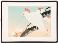 FRAMED CHINESE SILK PAINTING OF A COCKATOO