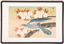 FRAMED CHINESE SILK PAINTING OF A CUCKOO
