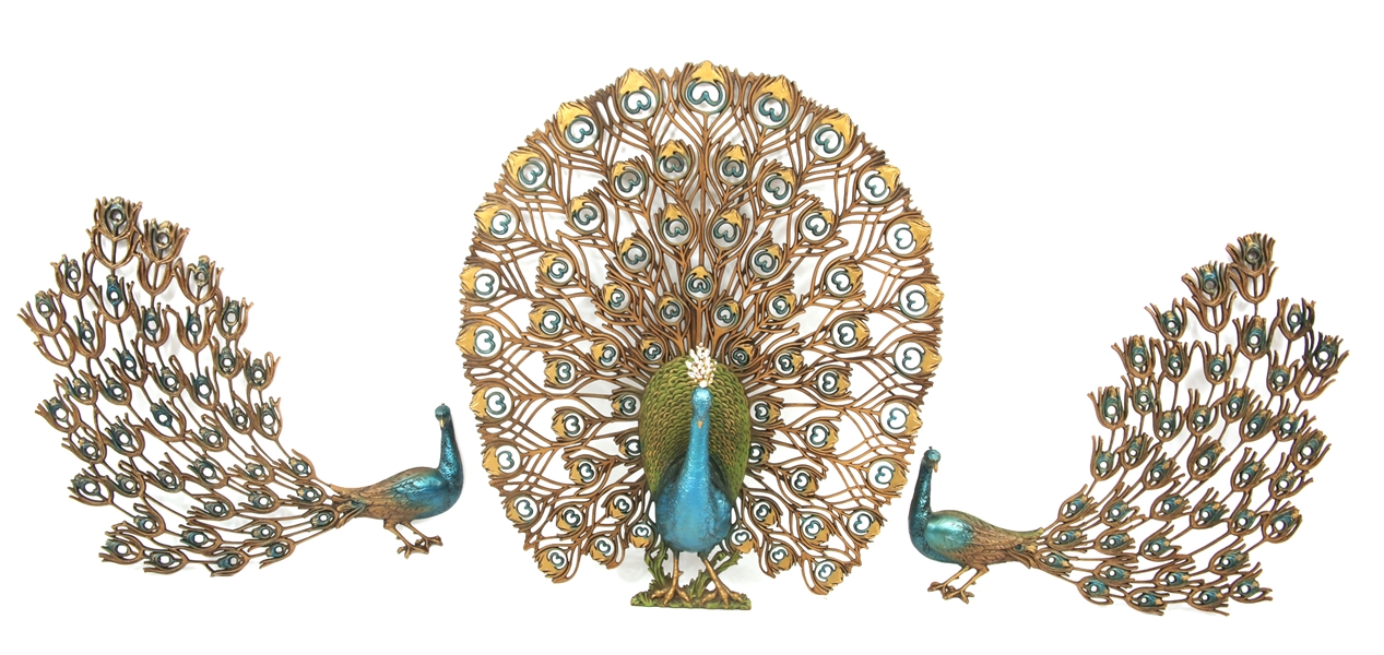 MID CENTURY BURWOOD PEACOCK WALL ORNAMENT - LOT OF 3