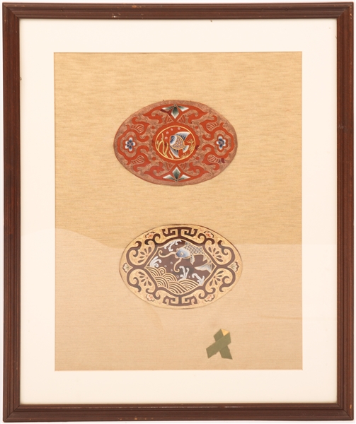 CHINESE EMBROIDERED RANK BADGES ROUNDELS FRAMED