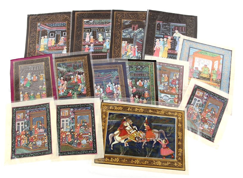 MUGHAL EMPIRE COURT SCENE MINIATURE PAINTINGS ON SILK