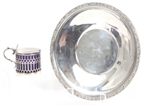 STERLING SILVER SALT CELLAR & PLATTER - LOT OF 2