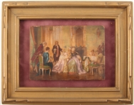 19TH C. EUROPEAN OIL ON BOARD PAINTING OF A GATHERING 