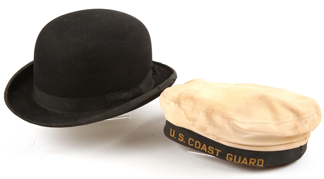20TH C. HATS - BLACK BOWLER & COAST GUARD