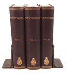 WENTWORTH GENEALOGY 3 VOLUMES 1878 W/ BRONZE BOOKENDS