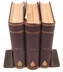 WENTWORTH GENEALOGY 3 VOLUMES 1878 W/ BRONZE BOOKENDS