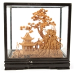CHINESE CORK CARVING IN CASE