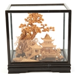 CHINESE CORK CARVING IN CASE