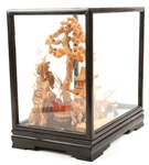 CHINESE CORK CARVING IN CASE