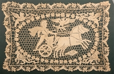 LATE 19TH C. FRAMED LACE SAMPLER OF A GLADIATOR