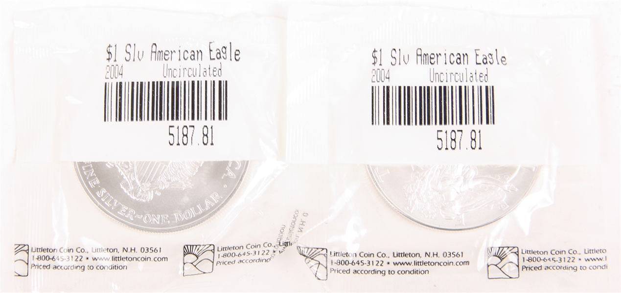 2004 .999 FINE AMERICAN SILVER EAGLES - LOT OF 2
