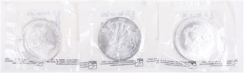 2004 .999 FINE AMERICAN SILVER EAGLES - LOT OF 3