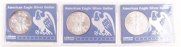 1997 .999 FINE AMERICAN SILVER EAGLES - LOT OF 3