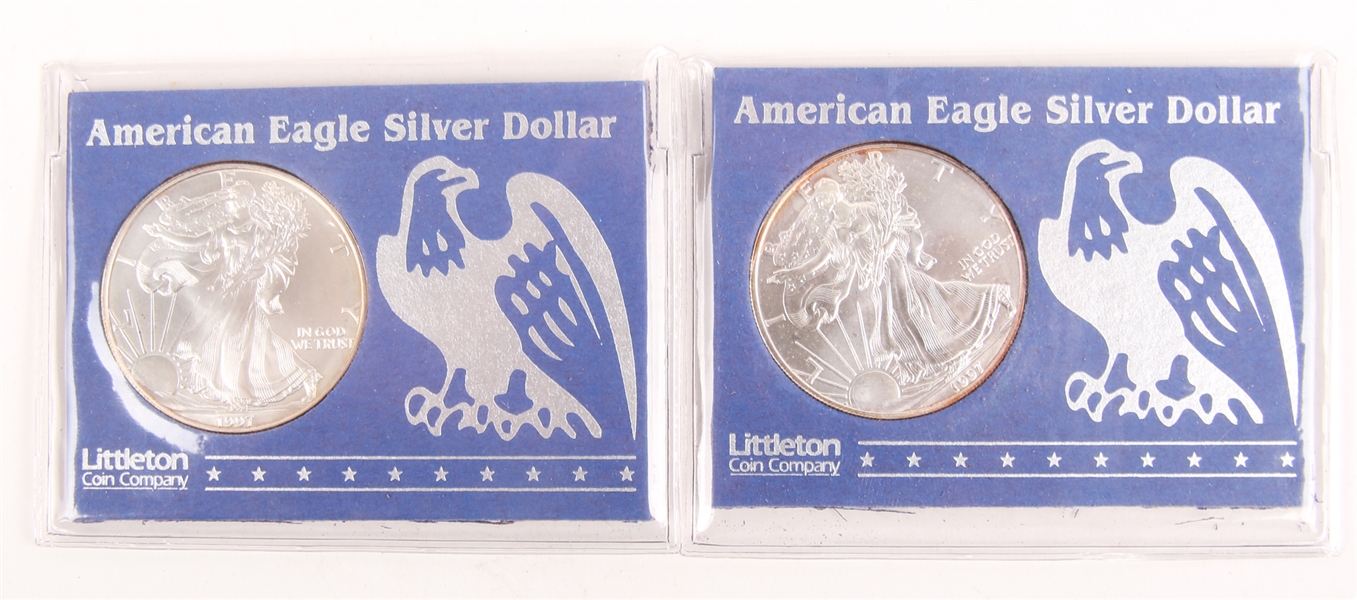 1997 .999 FINE AMERICAN SILVER EAGLES - LOT OF 2