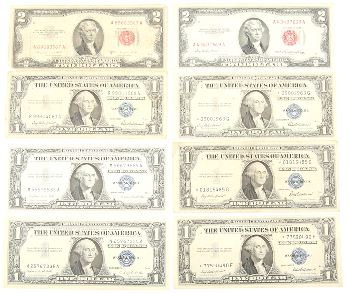 SILVER CERTIFICATES & TWO DOLLAR BILLS - LOT OF 8