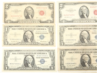 SILVER CERTIFICATES & TWO DOLLAR BILLS - LOT OF 8