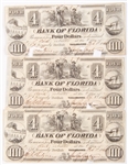 1844 BANK OF FLORIDA $4.00 EARLY CURRENCY - LOT OF 3