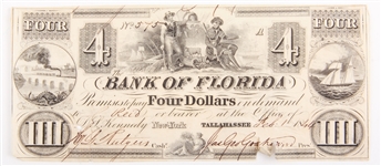 1844 BANK OF FLORIDA $4.00 EARLY CURRENCY - LOT OF 3