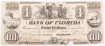 1844 BANK OF FLORIDA $4.00 EARLY CURRENCY - LOT OF 3