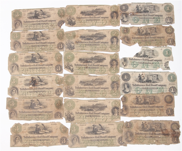 1860S TALLAHASSEE RAILROAD OBSOLETE NOTES - LOT OF 15