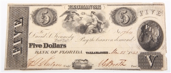 1843 BANK OF FLORIDA EXCHANGE NOTES - $2, $5 & $10