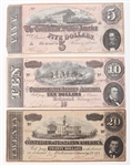 1864 CONFEDERATE STATES RICHMOND NOTES - $5, $10 & $20