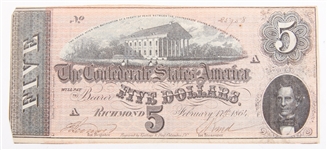 1864 CONFEDERATE STATES RICHMOND NOTES - $5, $10 & $20