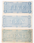 1864 CONFEDERATE STATES RICHMOND NOTES - $5, $10 & $20