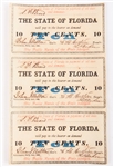 1863 STATE OF FLORIDA FRACTIONAL NOTES - UNCUT 10 CENT