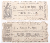 1862 BANK OF ST. JOHNS JACKSONVILLE FLORIDA EARLY NOTES