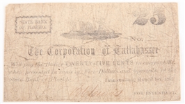 1860'S TALLAHASSEE FLORIDA SMALL OBSOLETE CURRENCY