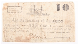 1860'S TALLAHASSEE FLORIDA SMALL OBSOLETE CURRENCY