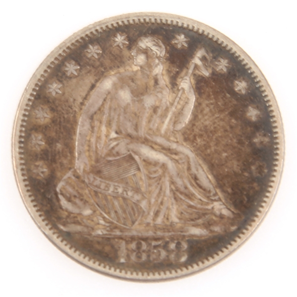 1858 P U.S. SILVER SEATED LIBERTY HALF DOLLAR 