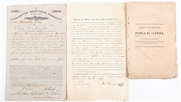 19TH C. FLORIDA SESSION JOURNAL & FINANCIAL AGREEMENTS