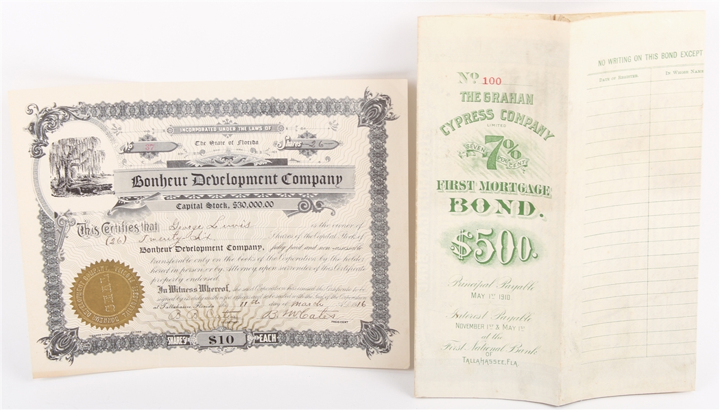 20TH C. FLORIDA STOCK AND BOND CERTIFICATES - LOT OF 2