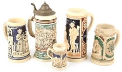 GERMAN CERAMIC STEINS - LOT OF 5