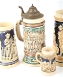 GERMAN CERAMIC STEINS - LOT OF 5