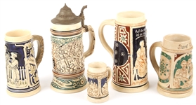 GERMAN CERAMIC STEINS - LOT OF 5