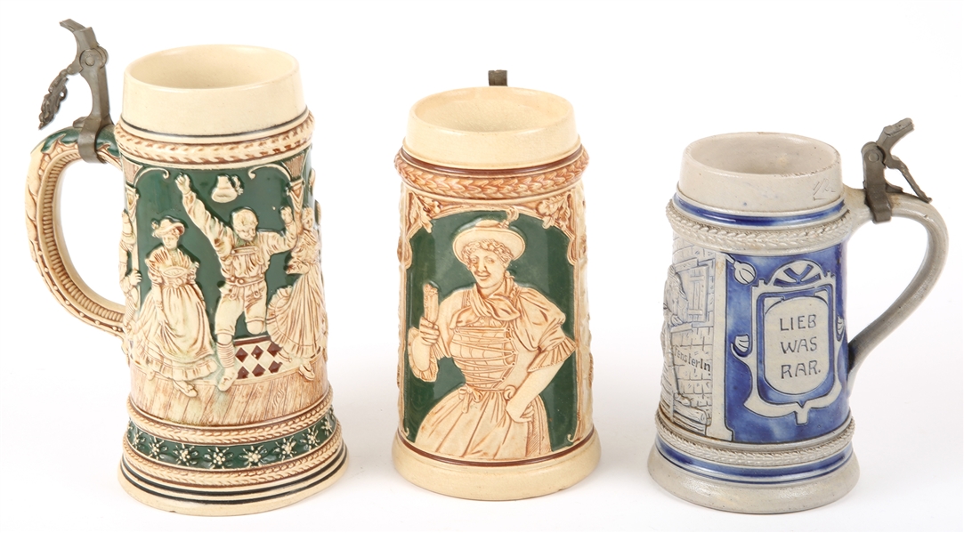 GERMAN CERAMIC STEINS - LOT OF 3