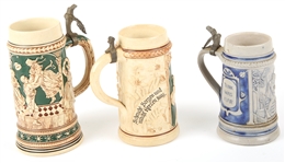 GERMAN CERAMIC STEINS - LOT OF 3