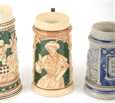 GERMAN CERAMIC STEINS - LOT OF 3
