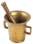 BRASS MORTAR AND PESTLE WITH HANDLES
