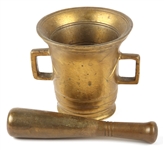 BRASS MORTAR AND PESTLE WITH HANDLES
