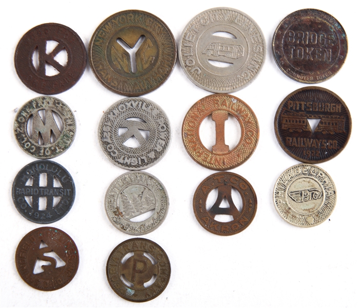 20TH CENTURY US TRANSPORTATION TOKENS LOT OF 14