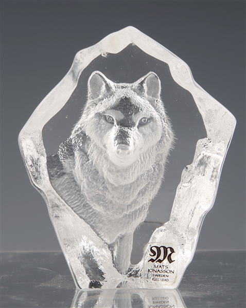 MATS JONASSON CRYSTAL ART GLASS WOLF SCULPTURE
